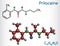 Prilocaine molecule. It is local anesthetic, used in dental procedures. Structural chemical formula and molecule model