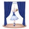 Prima ballerina on stage in a theater hall in an elegant blue tutu and pointe shoes. A girl standing on tiptoe. Opera performance