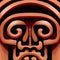 Primal mystery. Intense closeup of Maya totem deity's ancient face. Fictional image in ancient ethnic style. AI