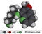 Primaquine molecule. It is aminoquinoline, used for therapy of malaria. Molecular model. 3D rendering