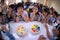 Primary school students organize birthday parties in the school canteen.