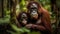 Primate portrait Cute young orangutan looking at camera in forest generated by AI