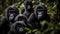 Primate portrait: Endangered gorilla staring in lush African forest generated by AI