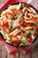Primavera Italian pasta with vegetables closeup. vertical top vi