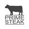 Prime Beef. Vintage icon steak label, logo, print sticker for Meat Restaurant. Beef silhouette.