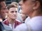 Prime Minister Ana Brnabic with serious face in the crowd of 2019 edition of Belgrade Gay Pride.