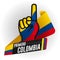 PRIMERO COLOMBIA - FIRST COLOMBIA in Spanish language - on black background and hand with raised index finger, with the colors of