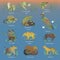 Primeval World. Primitive animals on prehistoric land.