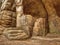 Primitive art painted on rock in sandstone cave