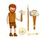 Primitive caveman. Prehistoric hunter. Stone age. Man with an axe or a hammer