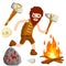 Primitive caveman. Prehistoric hunter. Stone age. Man with an axe or a hammer