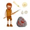 Primitive caveman. Prehistoric hunter. Stone age. Man with spear