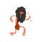 Primitive long haired caveman running with bone, stone age prehistoric man character cartoon vector Illustration on a