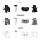 Primitive, mammoth, weapons, hammer .Stone age set collection icons in black,monochrome,outline style vector symbol