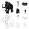 Primitive, mammoth, weapons, hammer .Stone age set collection icons in black,outline style vector symbol stock