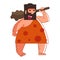 Primitive man or caveman with wooden bat isolated character