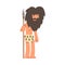 Primitive Man Character from Stone Age Wearing Animal Skin and Holding Spear Vector Illustration