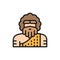 Primitive man, homo sapiens, Neanderthal, Pithecanthropus flat color line icon.
