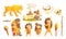 Primitive People and Stone Age Symbols Set, Prehistoric Family, Saber Toothed Tiger and Tools Vector Illustration