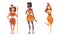 Primitive Woman Character from Stone Age and African Aboriginal Wearing Animal Skin and Holding Spear Vector Set