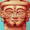 Primordial presence. Intense closeup of maya totem deity's visage. Fictional image in ancient ethnic style. AI