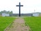 PRIMORSK, RUSSIA. A memorial wall and a memorable cross at the German military cemetery of World War II