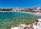 Primosten, Sibenik Knin County, Croatia. View of a beautiful beach in Primosten, Dalmatia, Croatia.