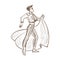 Prince charming in cloak monochrome sketch vector illustration