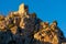 Prince John\'s tower at sunset. St Hilarion Castle. Kyrenia Distr