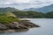 Prince`s Cairn, Lake Nan Uamh, picturesque bay in Scotland, UK