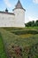 Prince`s Knyazhye Chamber with tower on side of Metropolitan Garden  in Rostov Kremlin, Rostov, one of oldest town and tourist c