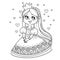 Princess in ball dress surrounded by hearts outlined  for coloring book