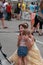 Princess Belle hugs little girl Des Moines, Iowa, August 8, 2015