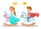 Princess character design 4little prince and princess riding on wooden rocking horse