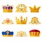 Princess diadems and golden crowns of kings and queens. Vector set isolate on white