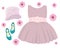 Princess` dress. Doll dress. Ballroom outfit. Tulle skirt. Vector illustration isolated on a white background