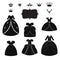 Princess dress silhouettes set. Cartoon black and white wearable items.
