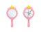Princess hand mirror whole and broken.Round pink mirrors with crown,cracks glass