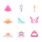 Princess items vector illustrations set