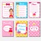 Princess party kids collection. Children girls party set design template. Menu, guest list, invitation