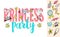 Princess Party lettering with girly doodles and hand drawn phrases for valentines day card design, girl`s t-shirt print.