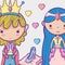 Princess and princess cute hand drawing cartoon man with sunglasses and dollar symbol inside chat bubble