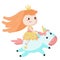 Princess rides a blue unicorn icon isolated on white background. Vector illustration. Cute fairy tale characters