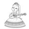 Princess sings and plays the lute outlined for coloring book