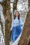 Princess Snow White in the winter forest. Fairy-tale character in bright outfits. A sweet and modern story with emotions