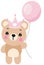 Princess teddy bear holding a pink balloon