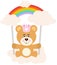 Princess teddy bear on swing made of clouds and rainbow