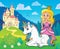 Princess and unicorn near castle theme 1
