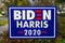 PRINCETON, NJ -15 OCT 2020- View of a Democratic Biden Harris lawn sign during the 2020 presidential electoral campaign.