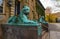 PRINCETON, NJ USA - NOVENBER 12, 2019:  The twin tiger statues at the entrance of Nassau Hall on the campus of Princeton